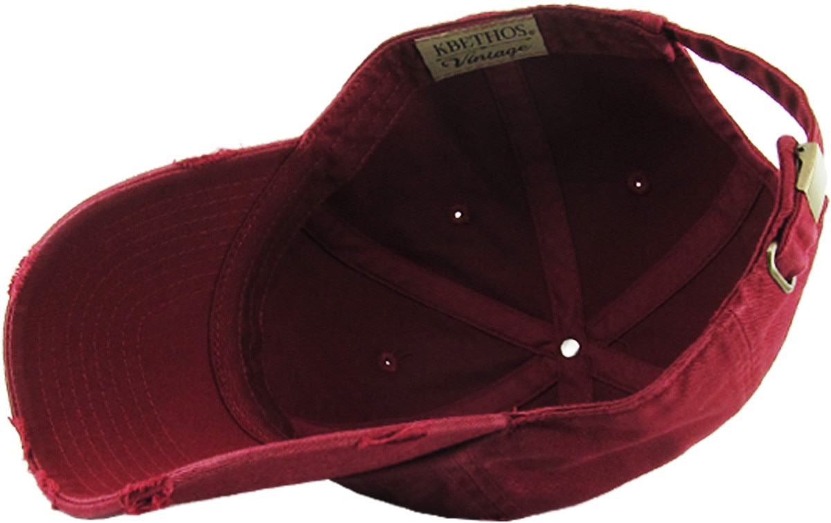 Maroon Distressed Vintage Baseball Cap Inside Turned Over View